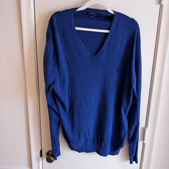 Polo Ralph Lauren Logo Cotton V-Neck Pullover Long Sleeve Sweater Size XXL EUC - Picture 3 of 4